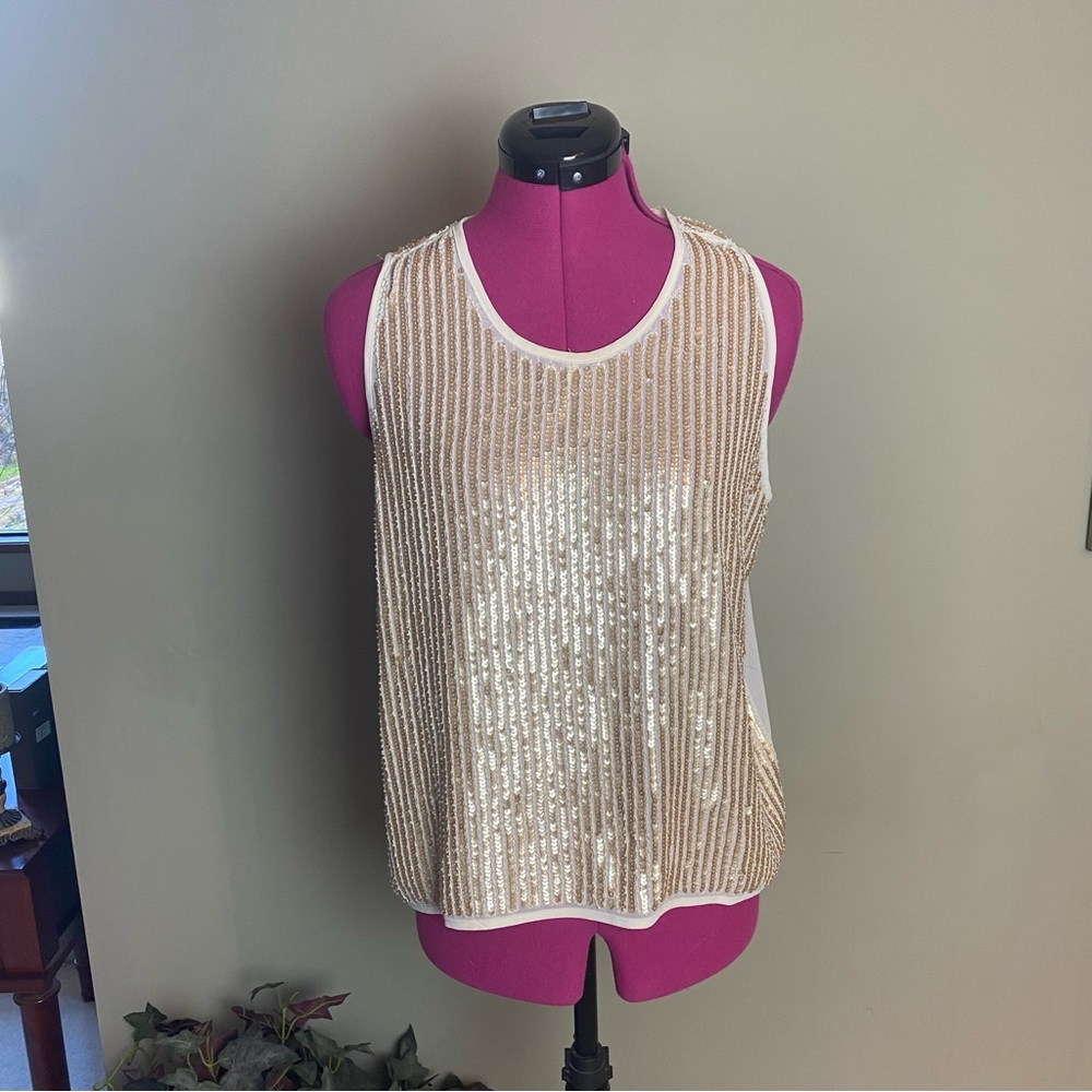 Classy Gold/Ivory Sequin/Beaded Tank Top Sz M NWT